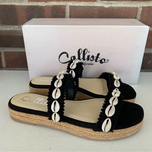 Callisto Womens Windham black suede Slide shell espadrille Sandals US 7 M NEW
